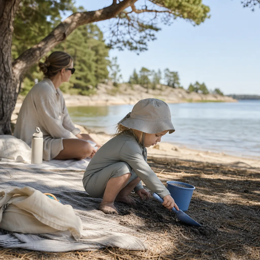 Bästa UV-kläder 2–3 år – toddler i solen - redaktionell bild