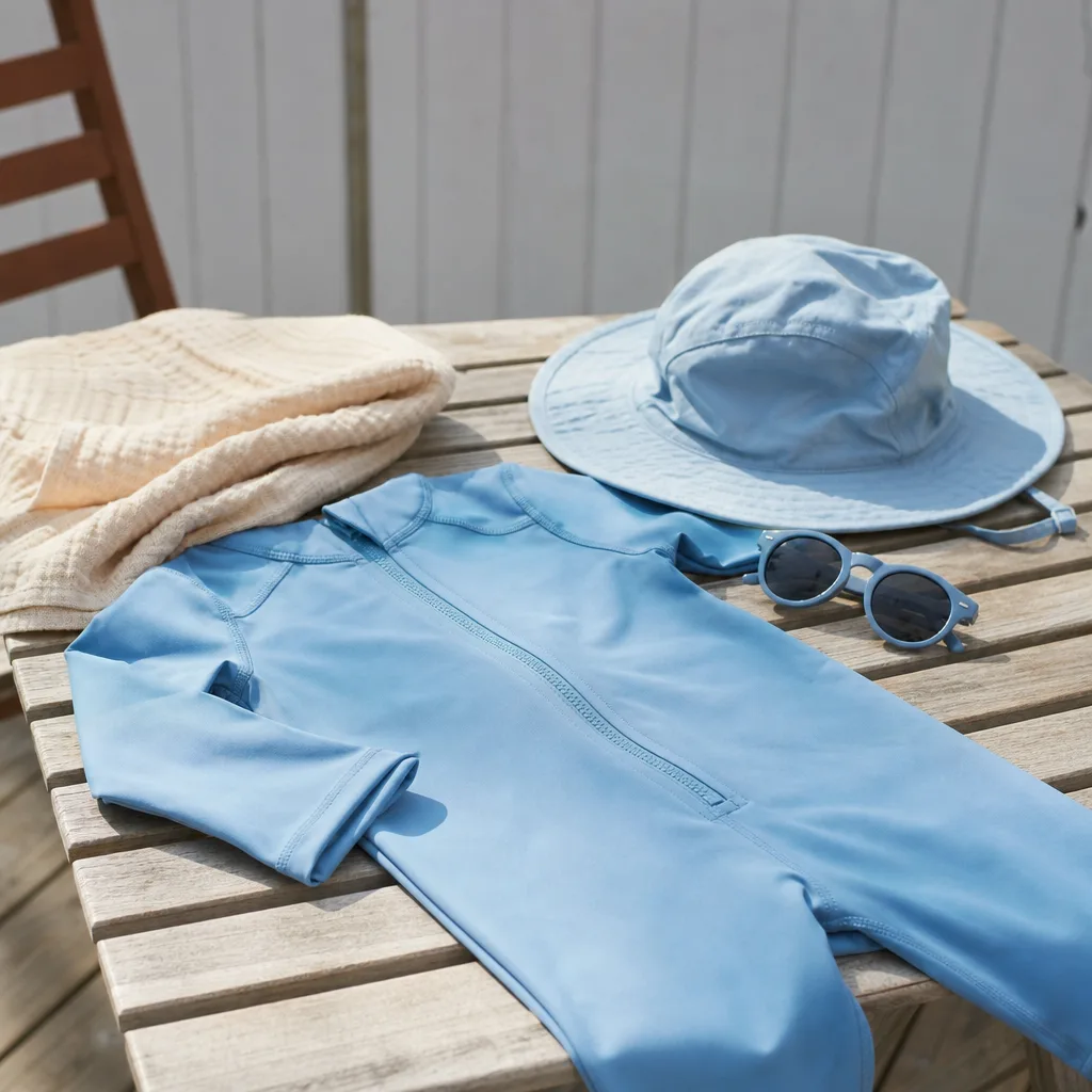 UV-overall barn – helkroppsskydd med UPF 50+ - redaktionell bild